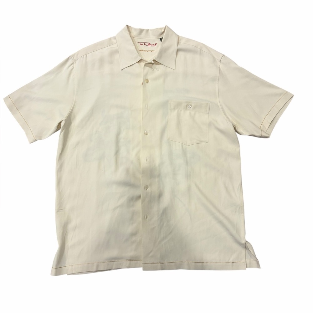 Tori Richard 100% Silk Koi Fish Shirt Cream Size L